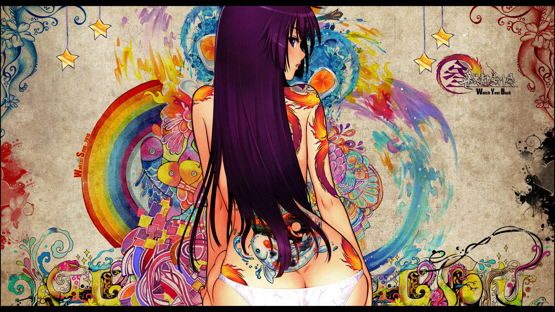 fille dos tatouage asie couleurs dessins filles tatouage anime culotte butin regard graphite