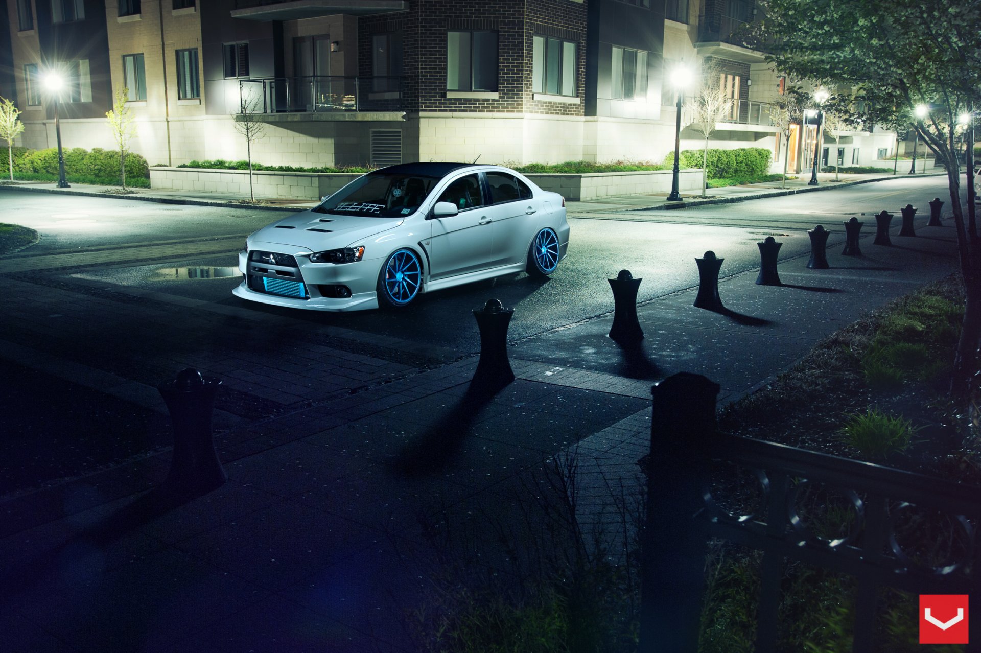 mitsubishi profession x vossen wheels auto car street light