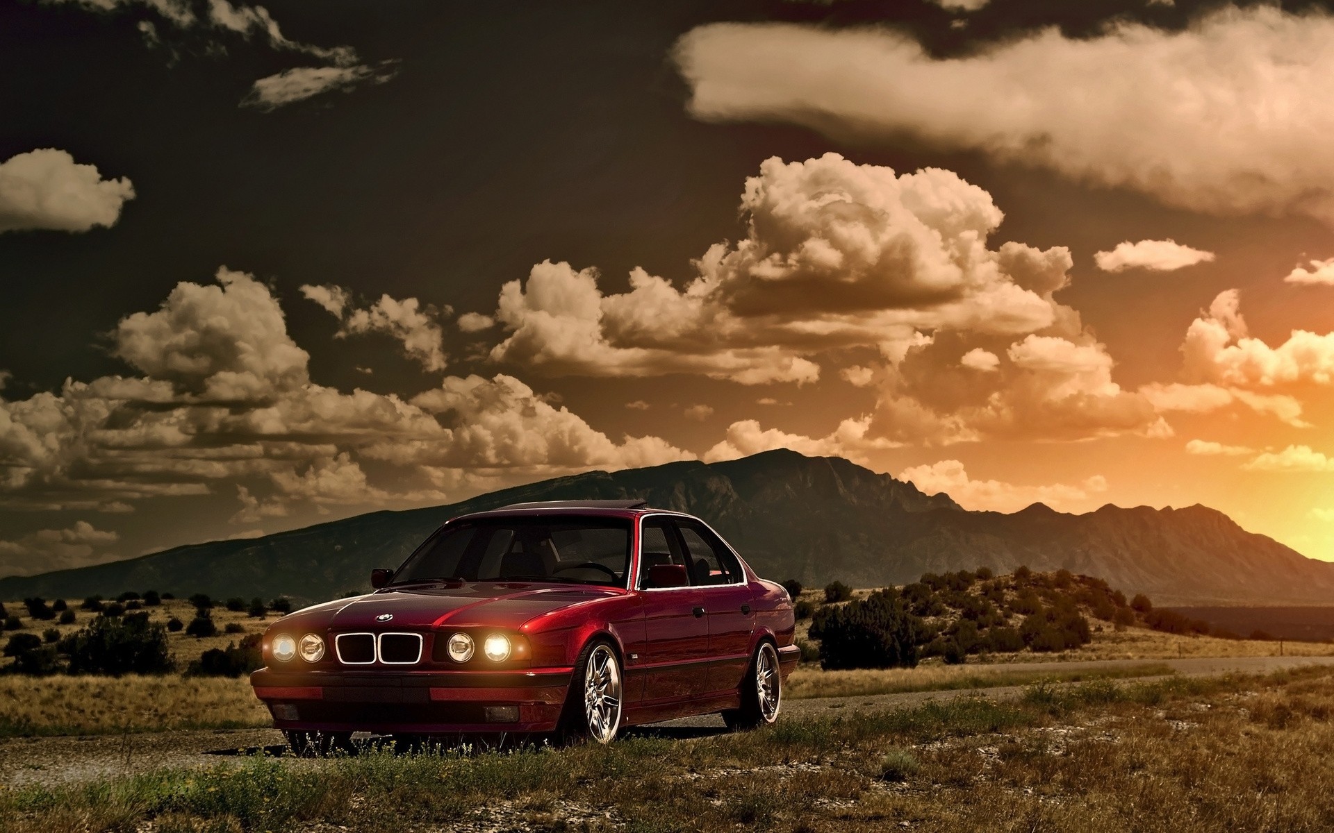 rot sonnenuntergang bmw blendung sonne 5er e34 front