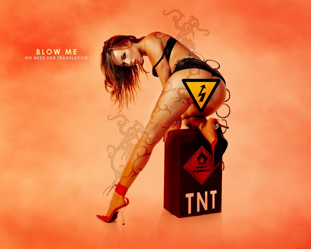 tnt explosif fille pose fond signe