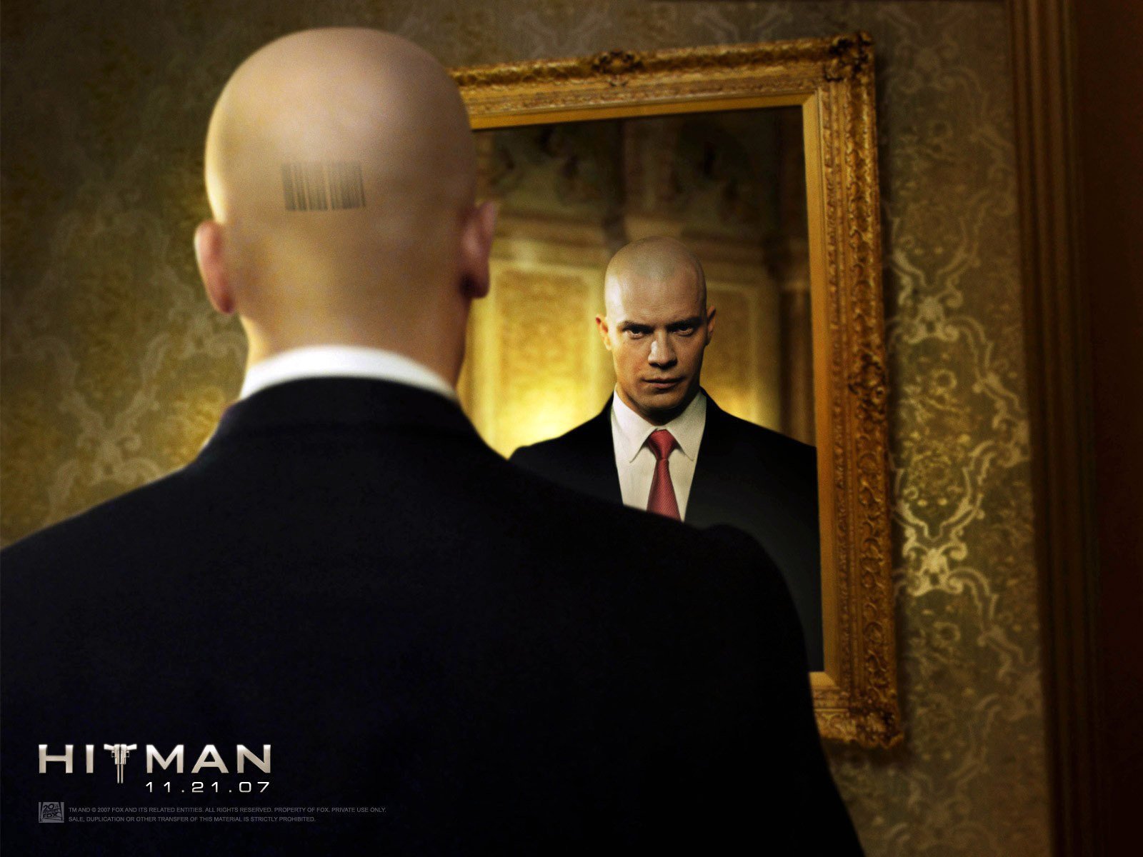 film cadre hitman miroir chauve homme réflexion code papier peint cravate veste noire hommes acteurs de cinéma