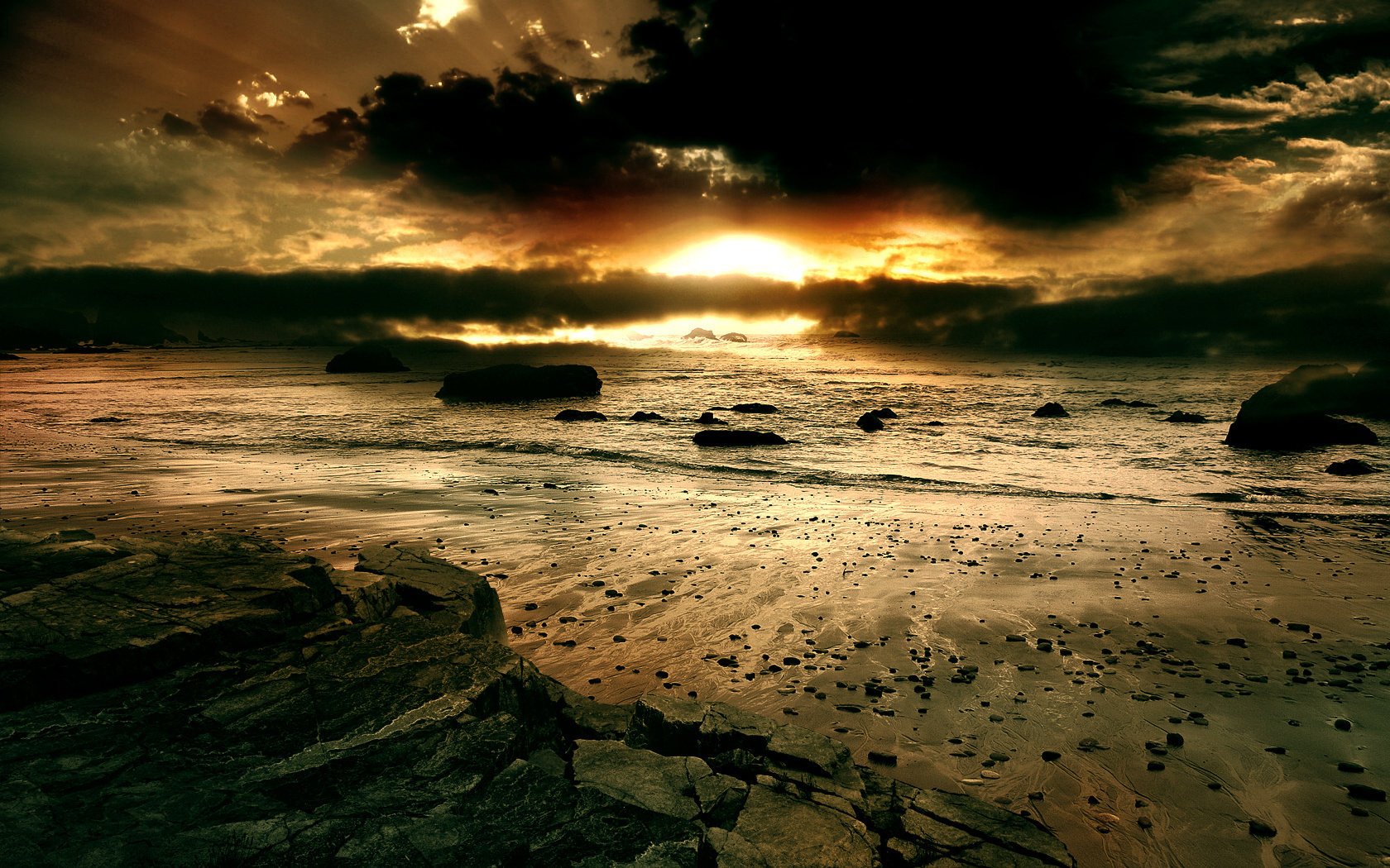 mer pierres nuages coucher de soleil ciel soir surf nuages