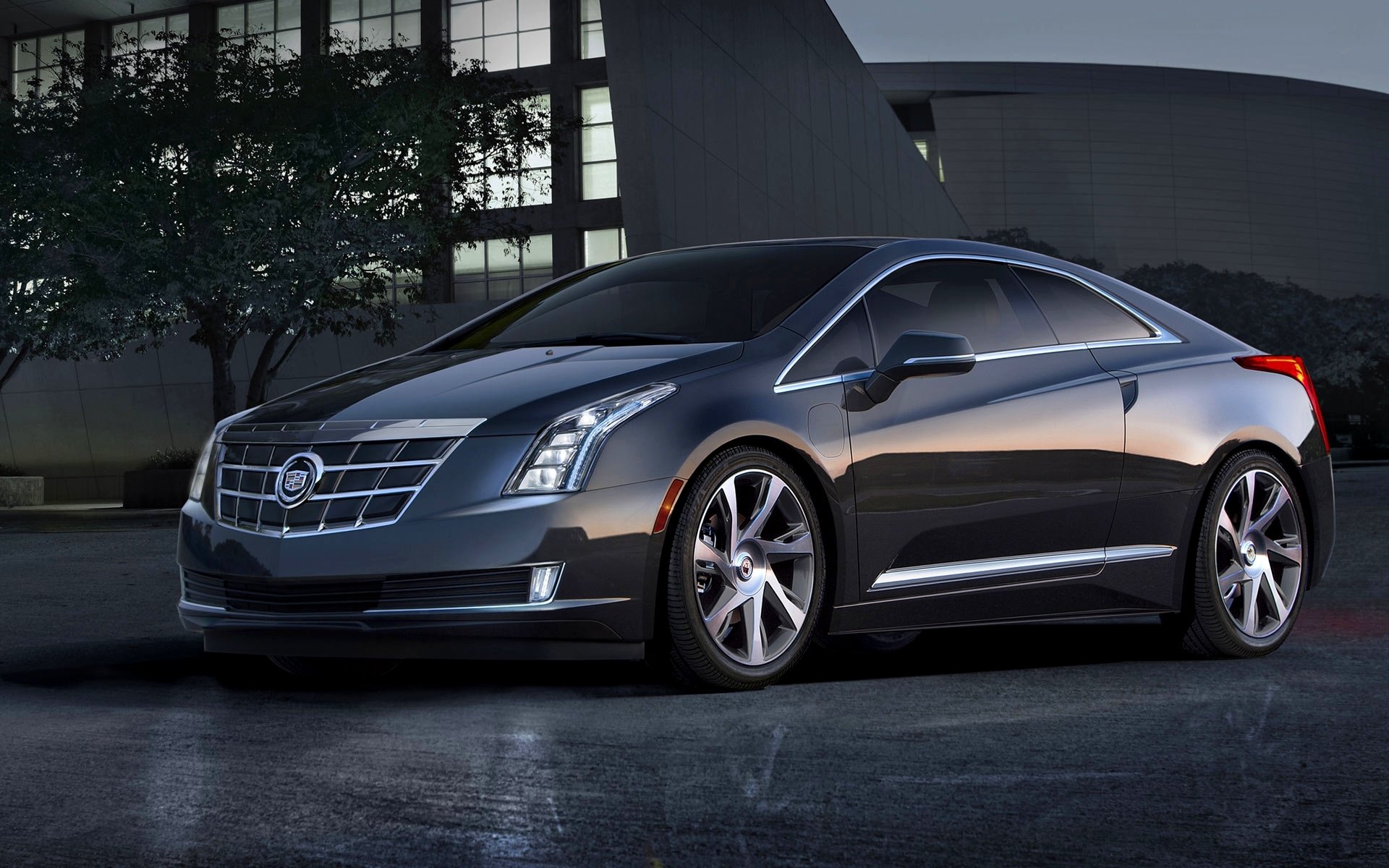 cadillac elr voiture gris soirée capot coupé