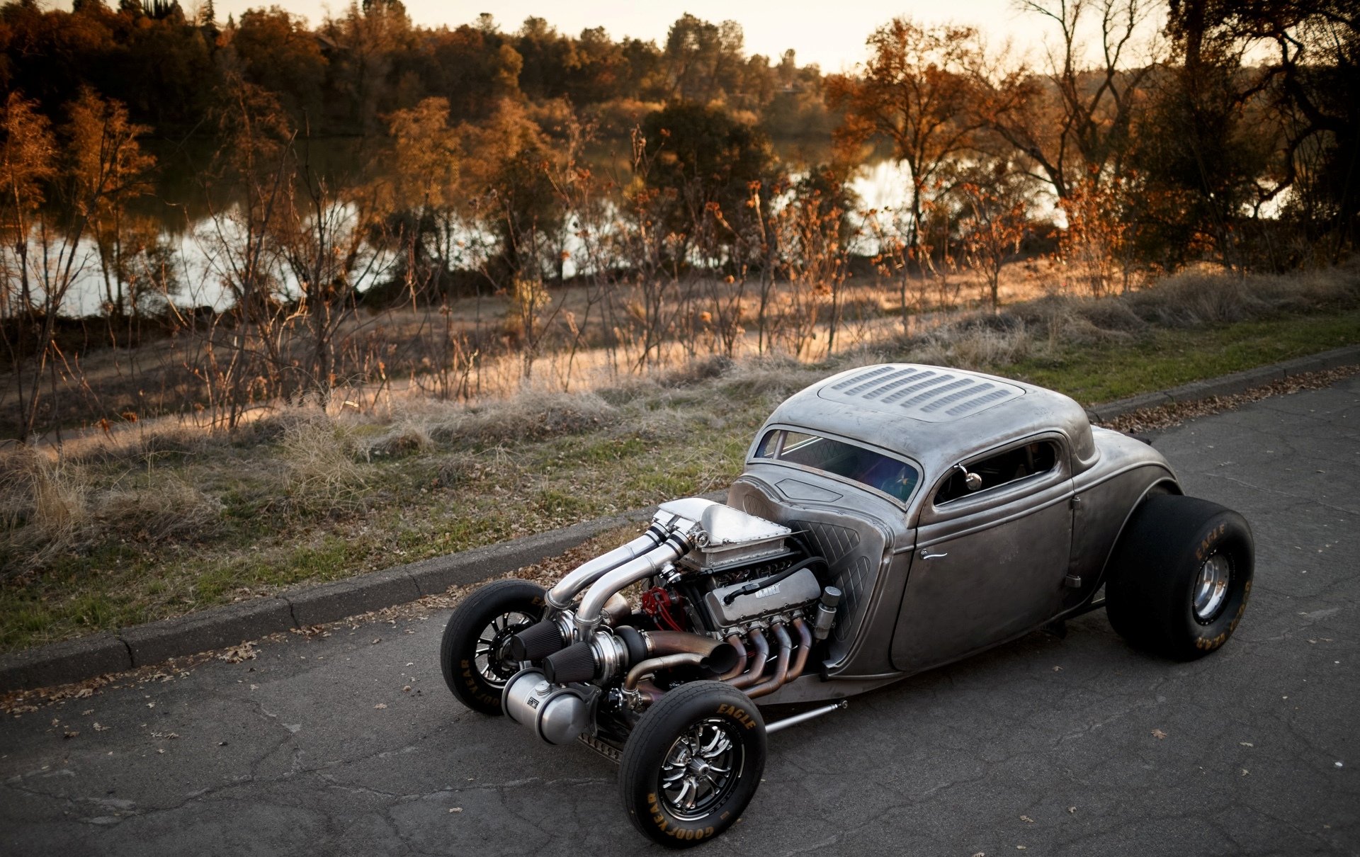 ford coupé 1934 twin turbo big block v8 hot rod trascinare auto vista dall alto