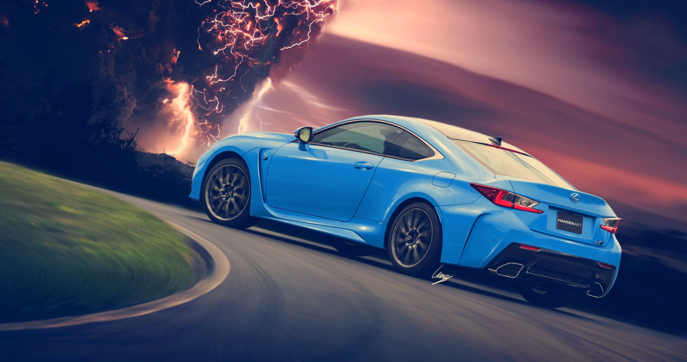 lexus rc-f bleu arrière par ilpoli hansenart hansen art foudre