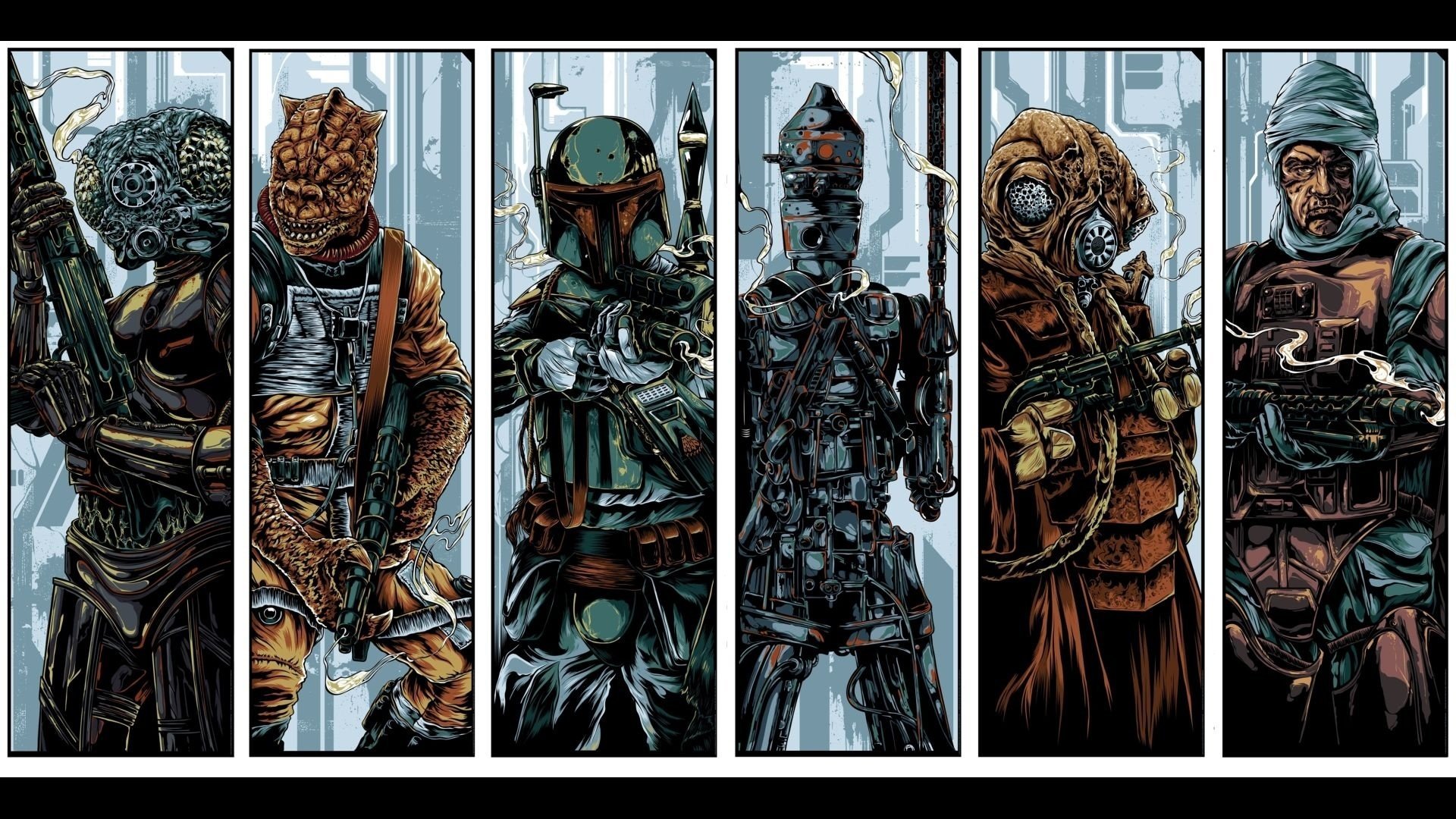 tar wars cacciatori di taglie 4-lom bossk boba fett zuckuss dengar ig-88 guerre stellari