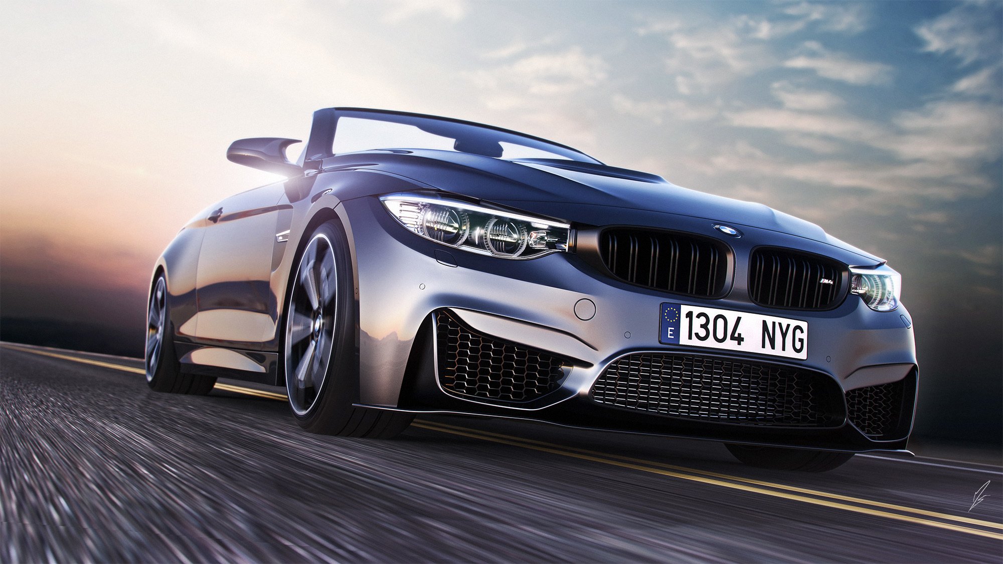 bmw m4 convertible sport voiture avant route vitesse