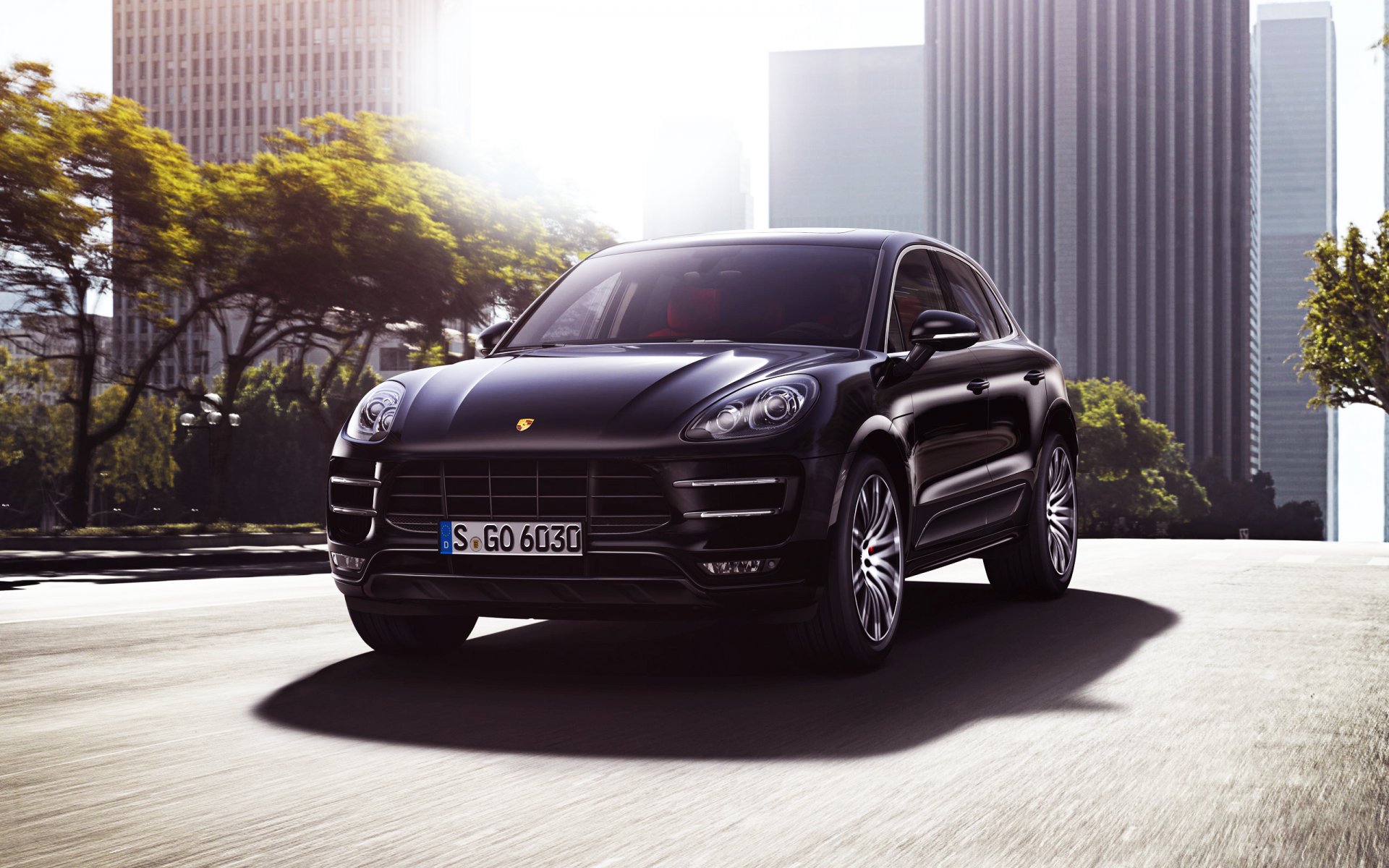 porsche macan suv auto schwarz auto stadt straße licht front scheinwerfer porsche