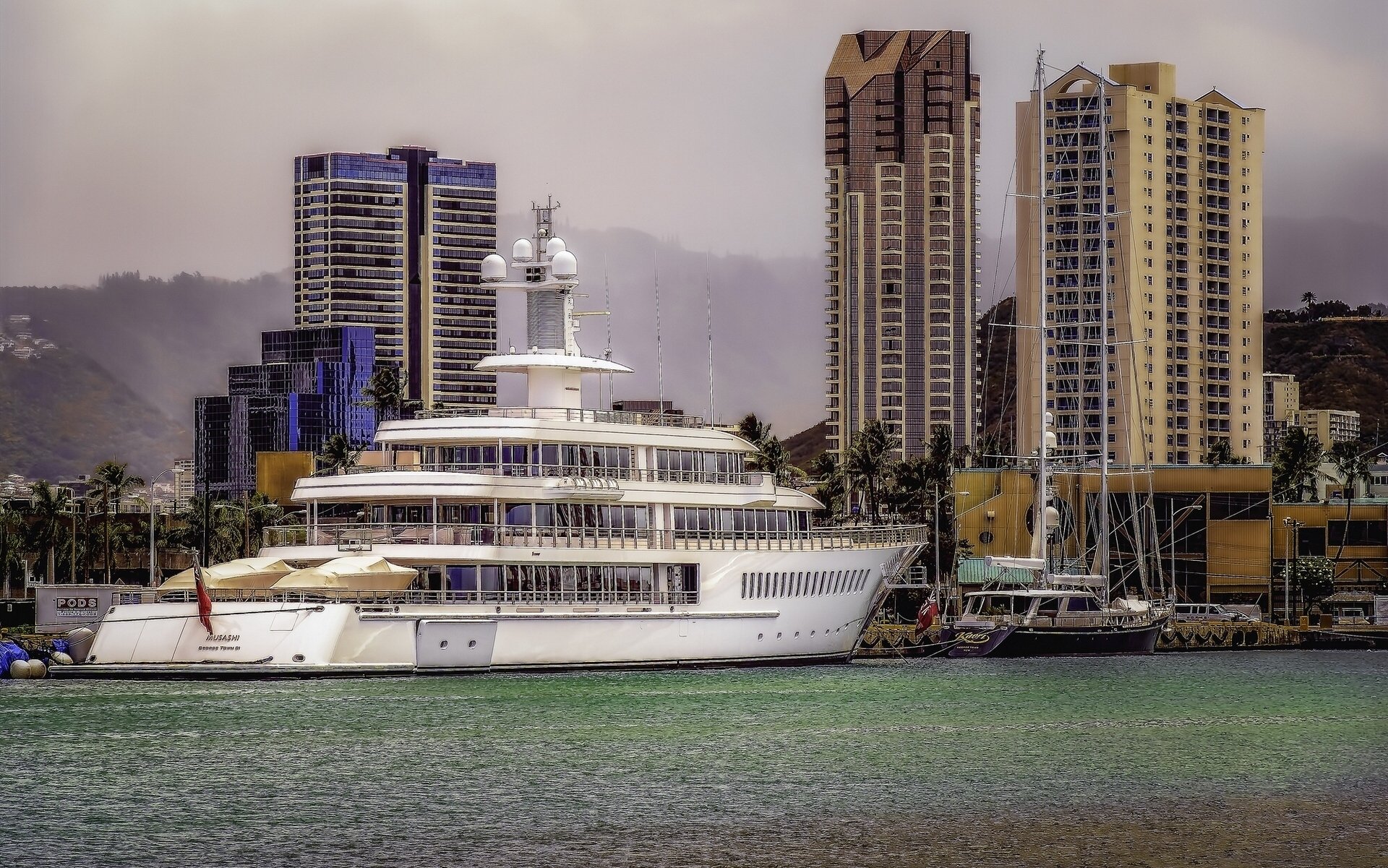 super yacht musashi honolulu hawaii yacht quai bâtiment hdr