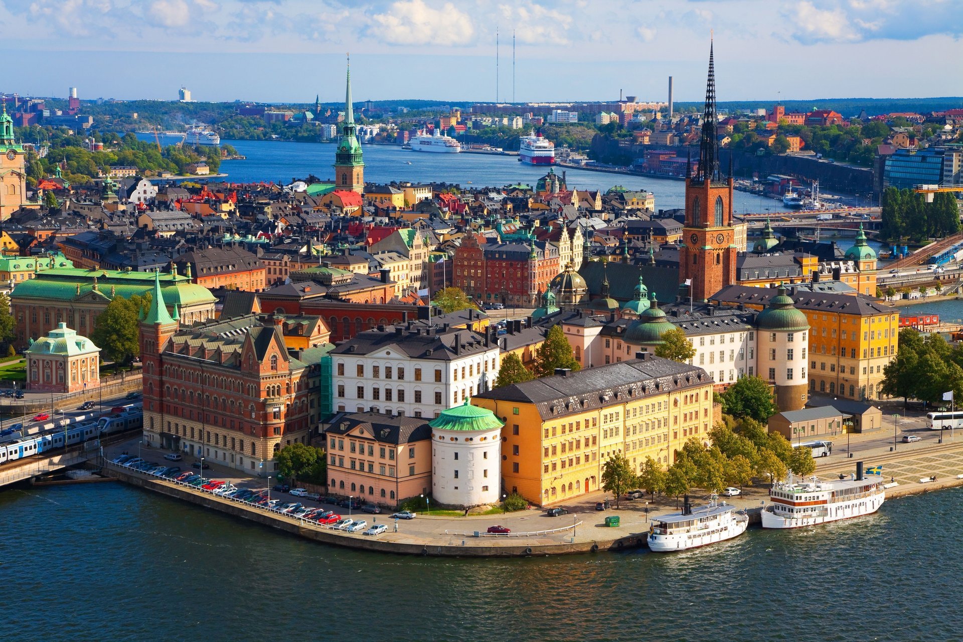 weden vieux ville suède stockholm stockholm photo été maison peinture navires altitude horizon nuages rivière