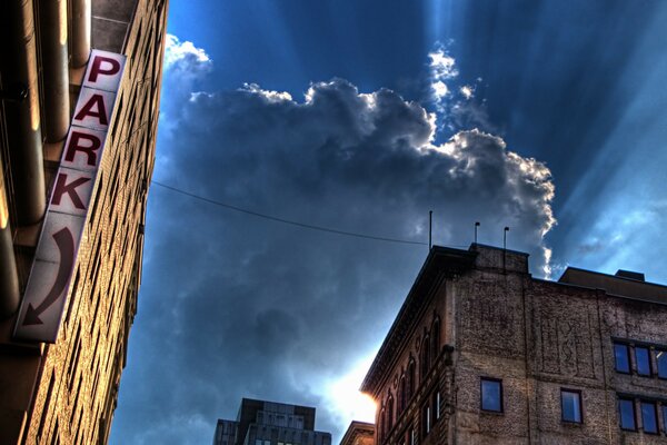 The view of the sun rays breaking through the clouds