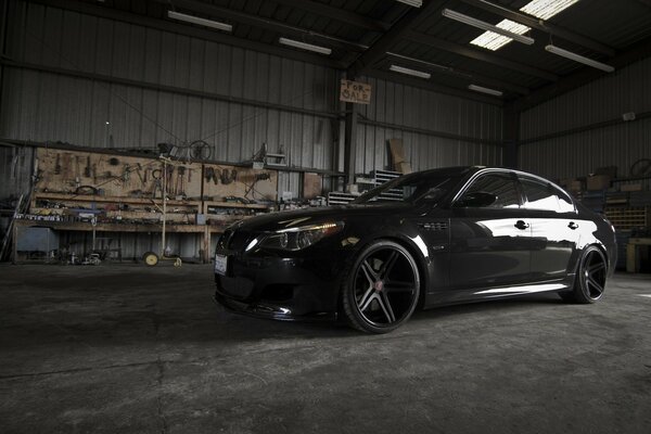 Black bmw e60 side view