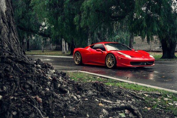 Auto Ferrari italiana rossa sulla strada