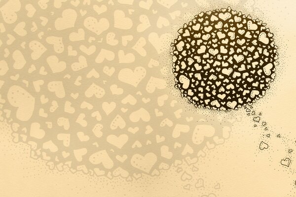 Lots of golden hearts in a circle on a light background