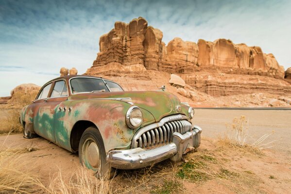 Abandoned retro cars in the desert