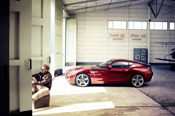 A huge hangar for cars in bright colors