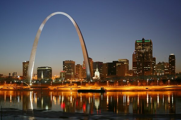 Night St. Louis in lights as if standing on water