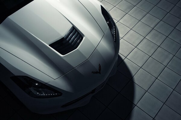 Front view of a white chevrolet Corvette C7