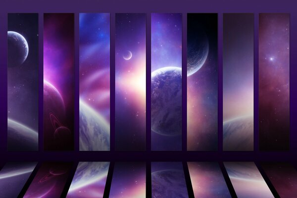 The colors of the planets in blue