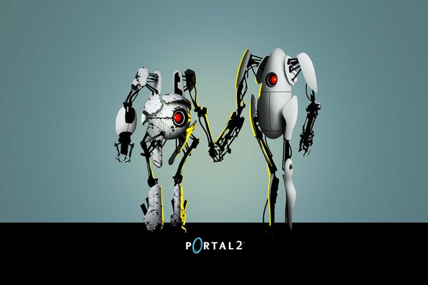 I robot anime di portal 2 si tengono per mano toccanti