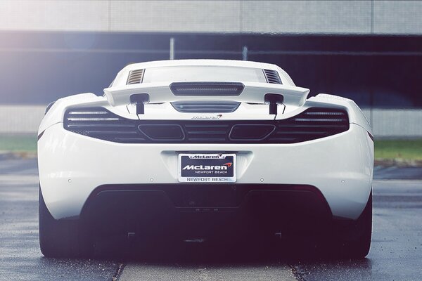 McLaren mp4-12c Supercar white rear view