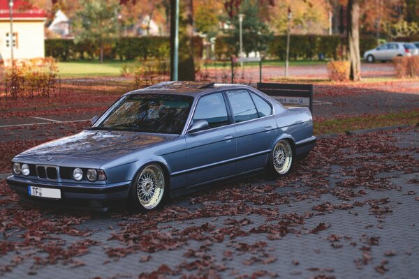 Il semble beau sur le fond d automne bmw E34. Tuning impeccable