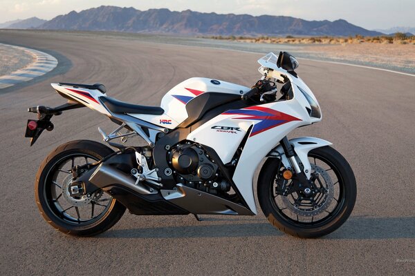 Moto Honda Fireblade sportbike, arbre dans la neige, meth