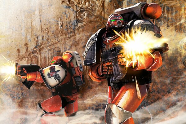 The battle of space Marines in the ruins of a ruined city