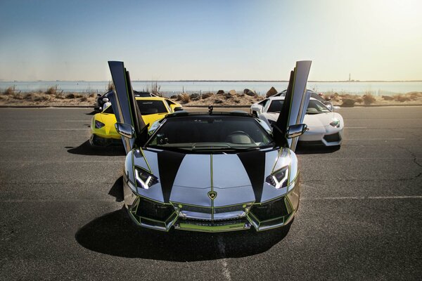 White Lamborghini with open doors