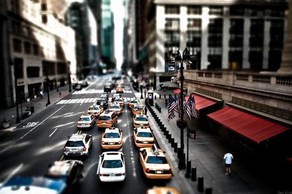 Huge flow of taxis in New York