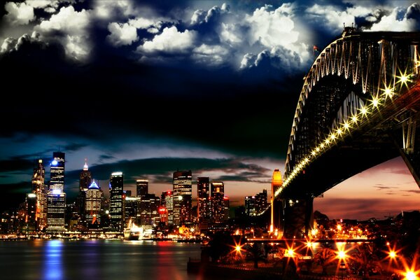 Arched bridge with city view