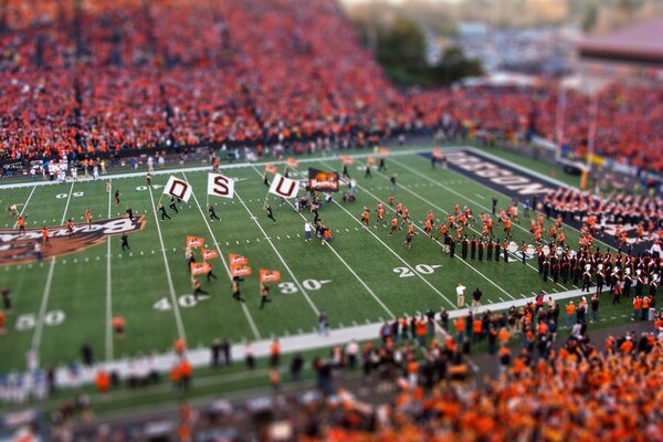 A miniature depicting a football field