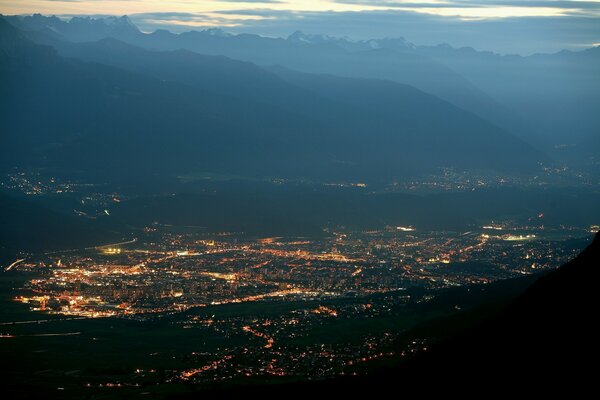 A night city in captivity of centuries-old mountains