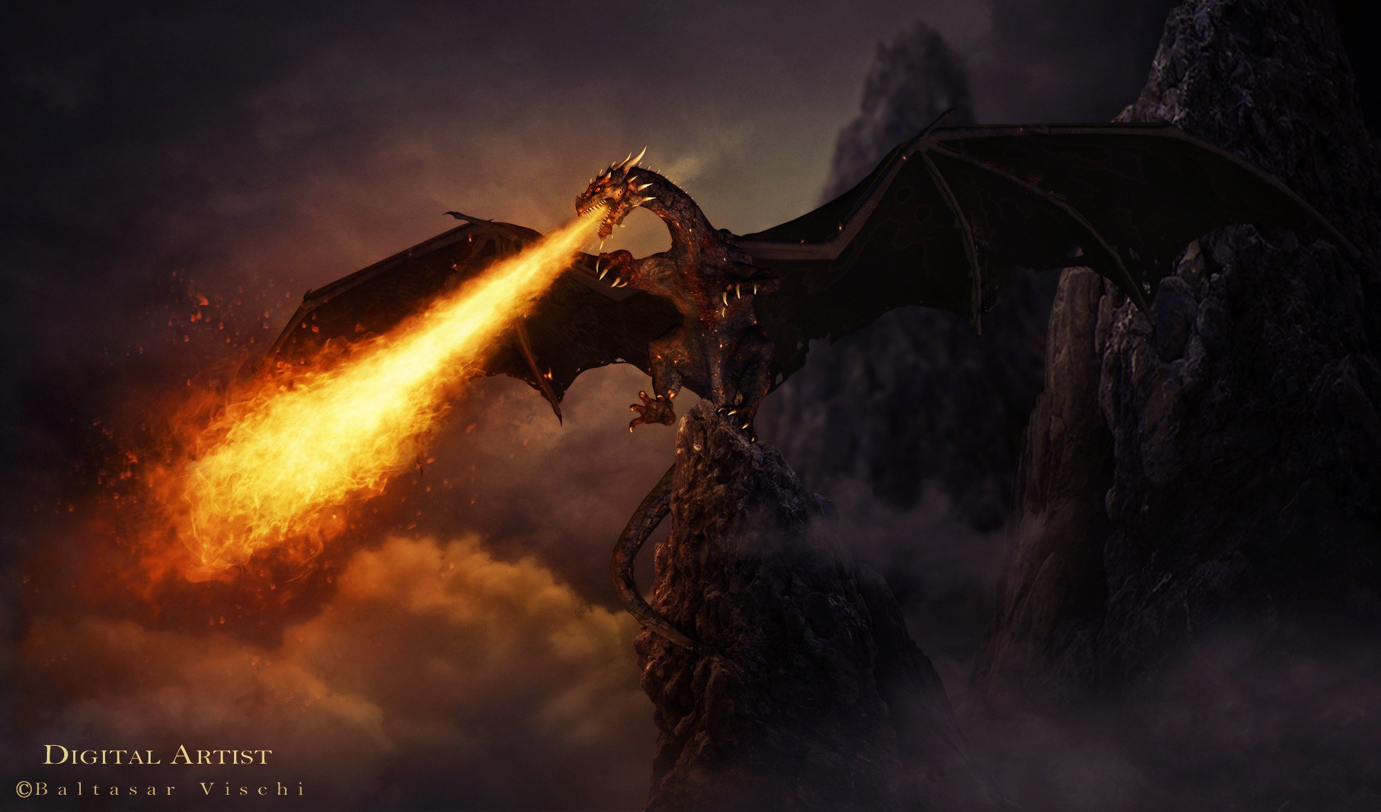 le dragon de l enfer dragon cracheur de feu dragon roches feu fiction ailes peur montagne