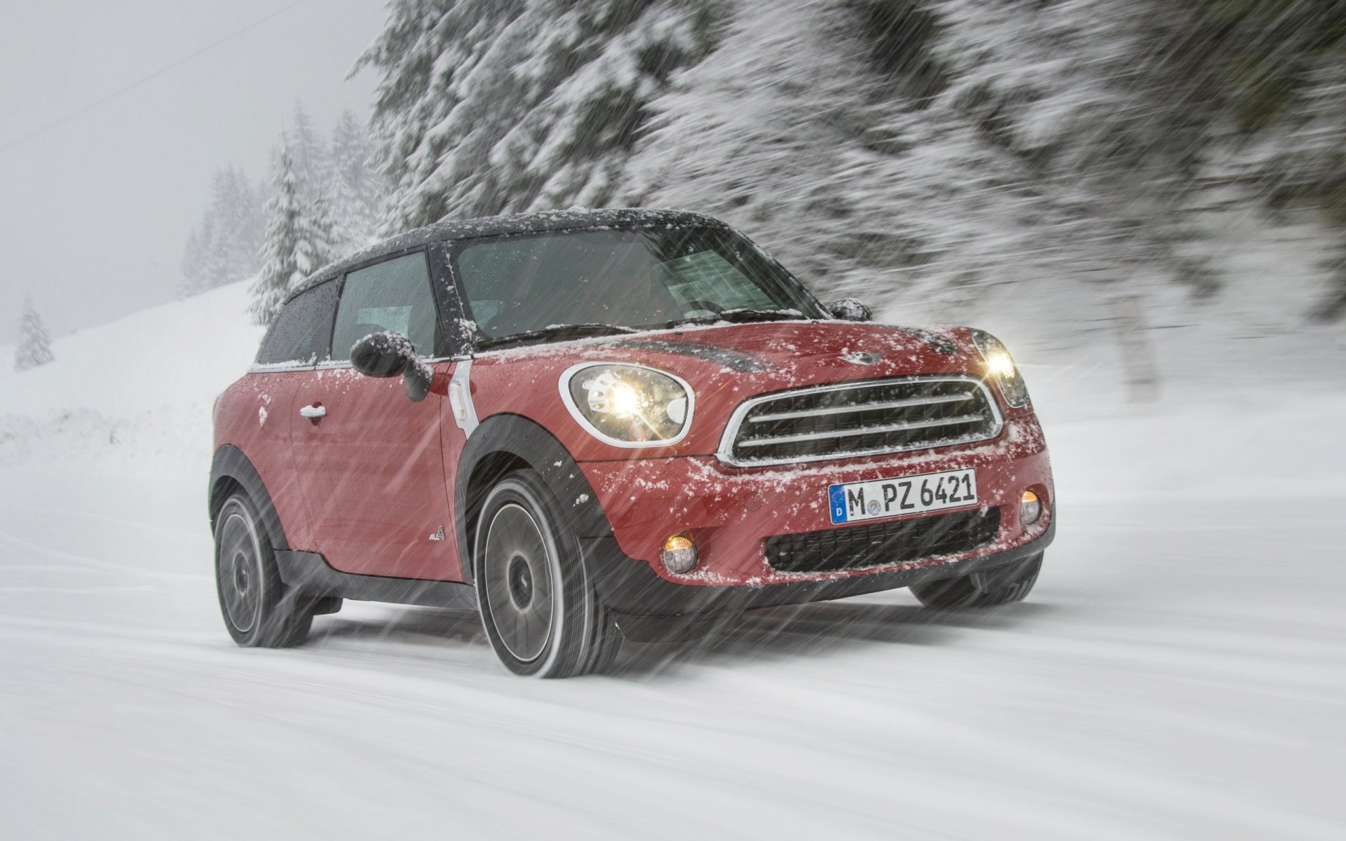 mini cooper mini мини купер paceman красный снег зима передок снегопад