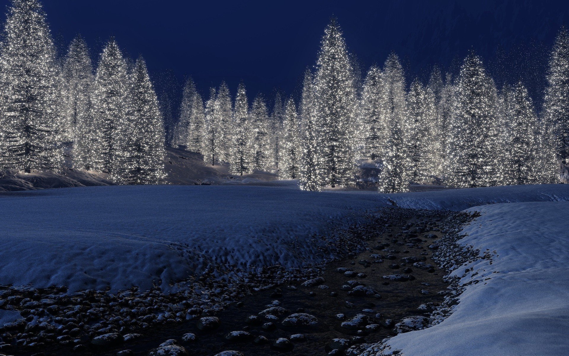 árboles de navidad luces año nuevo invierno nieve noche arroyo bosque vacaciones luz naturaleza