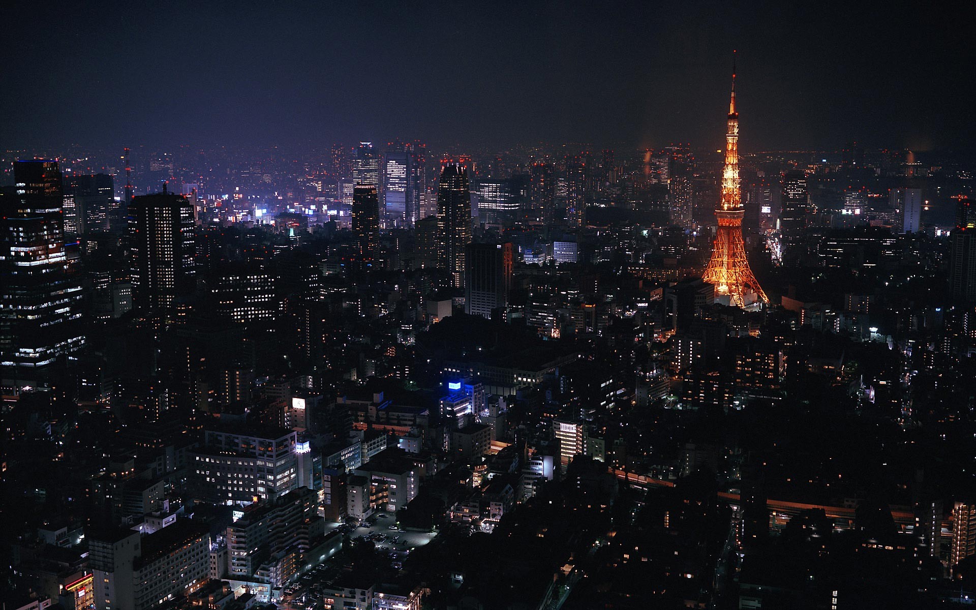 tokio japan stadt nacht lichter wolkenkratzer