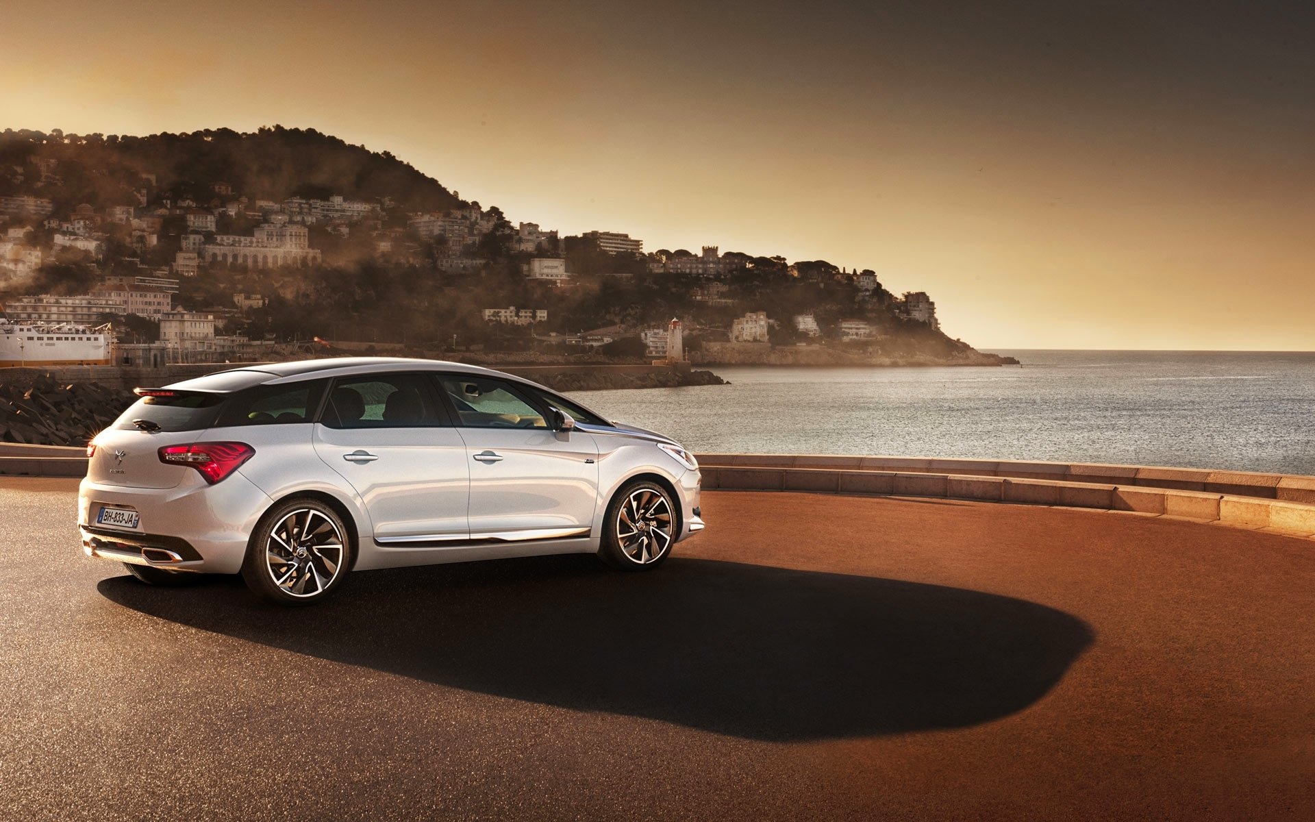 citroen ds5 citroen voiture mer quai ville ciel coucher de soleil