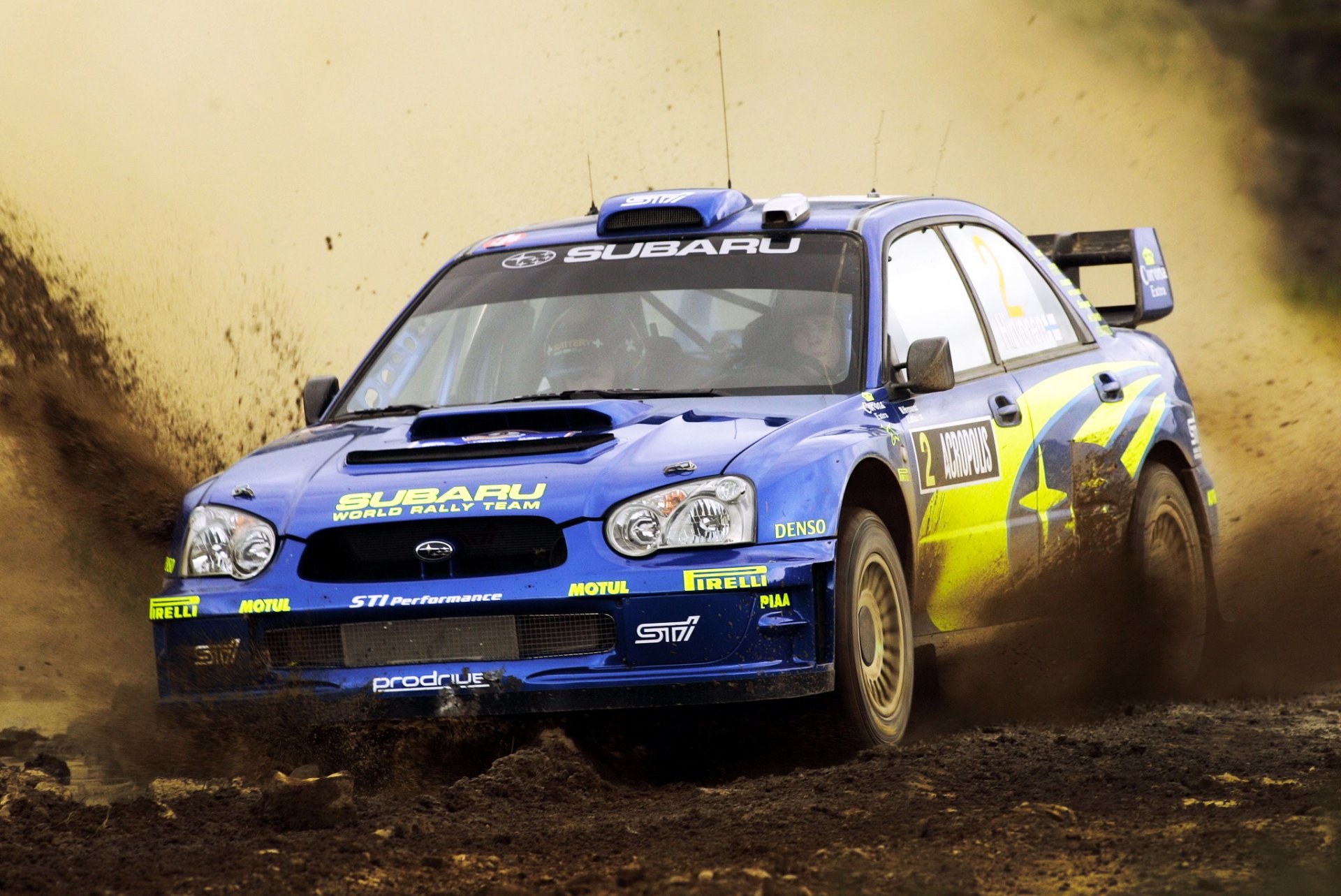 ubaru impreza rallye wrc rallye voiture jour phares capot mikko hirvonen boue