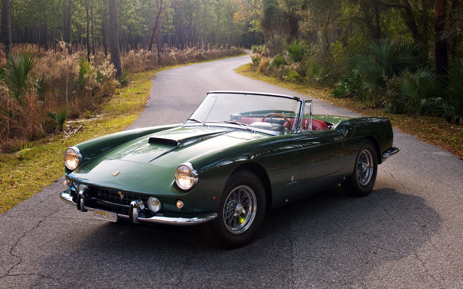 ferrari superamerica swb cabrio 1959 ferrari superamerica front straße wald hintergrund