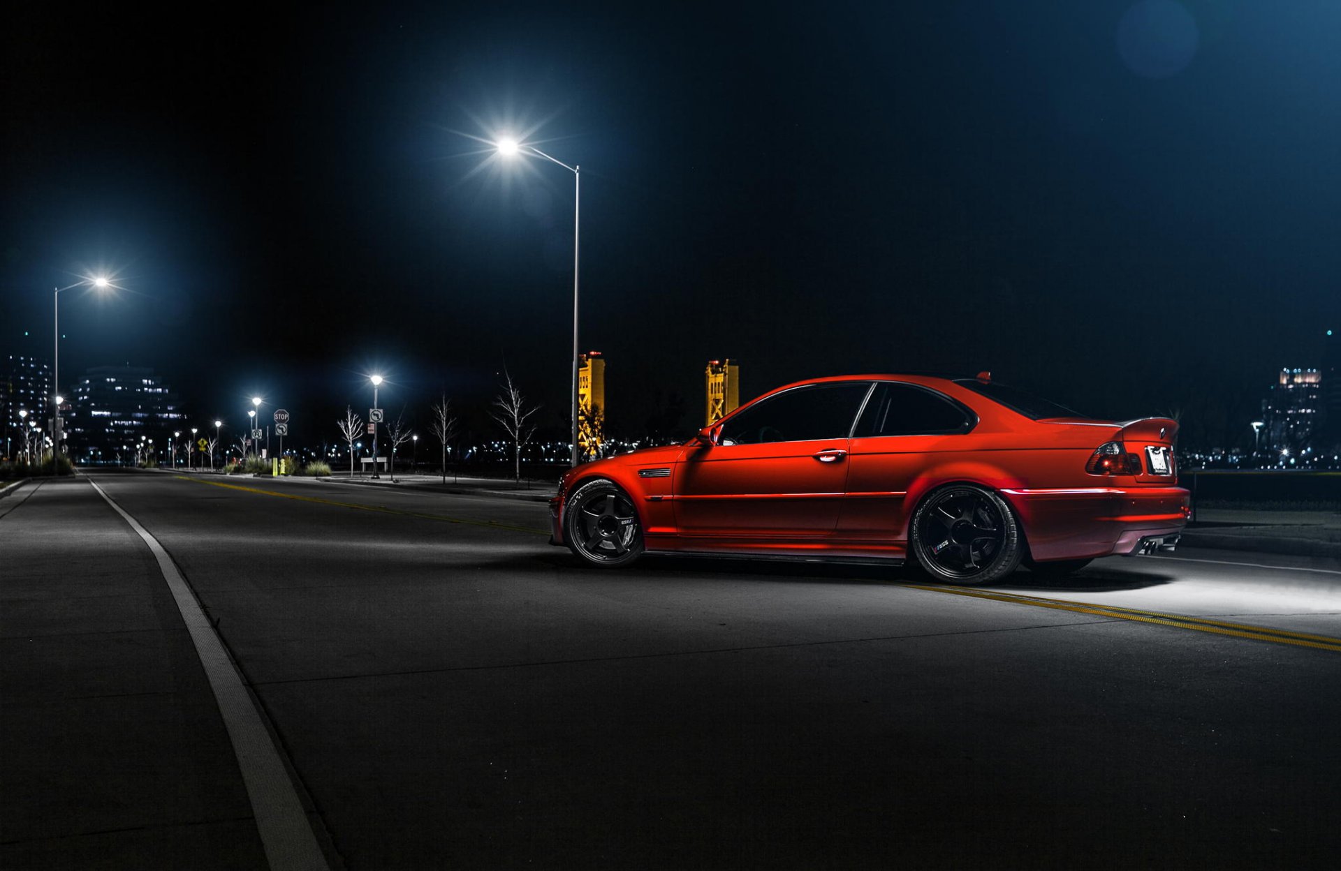 bmw m3 e46 rojo trasero calle richard le bmw rojo noche luces