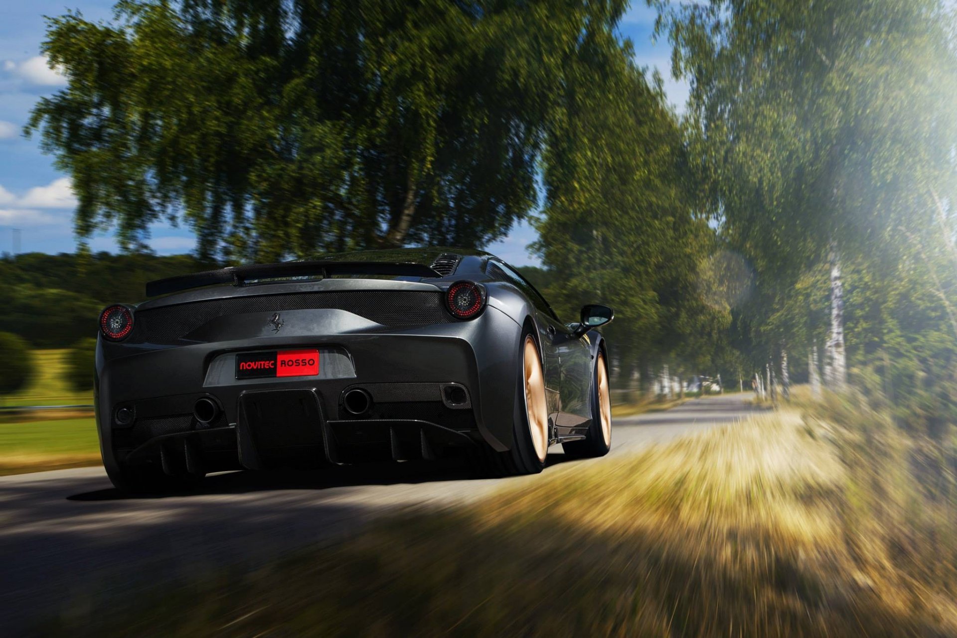 ferrari 458 speciale grey ferrari rear road speed trees blur