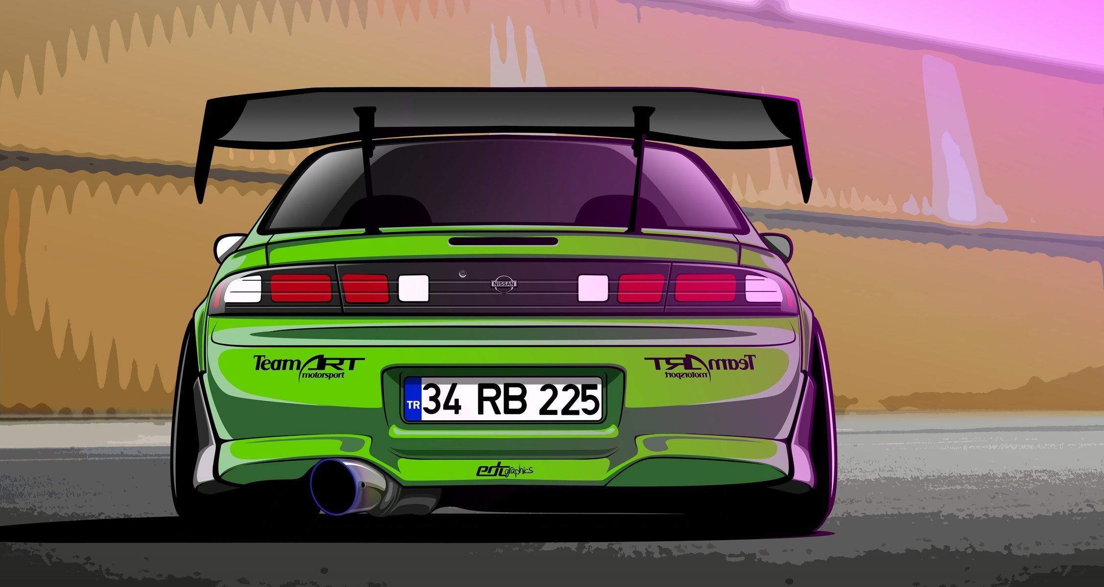 nissan silvia s14 200sx verde drift spec vector por edcgraphic