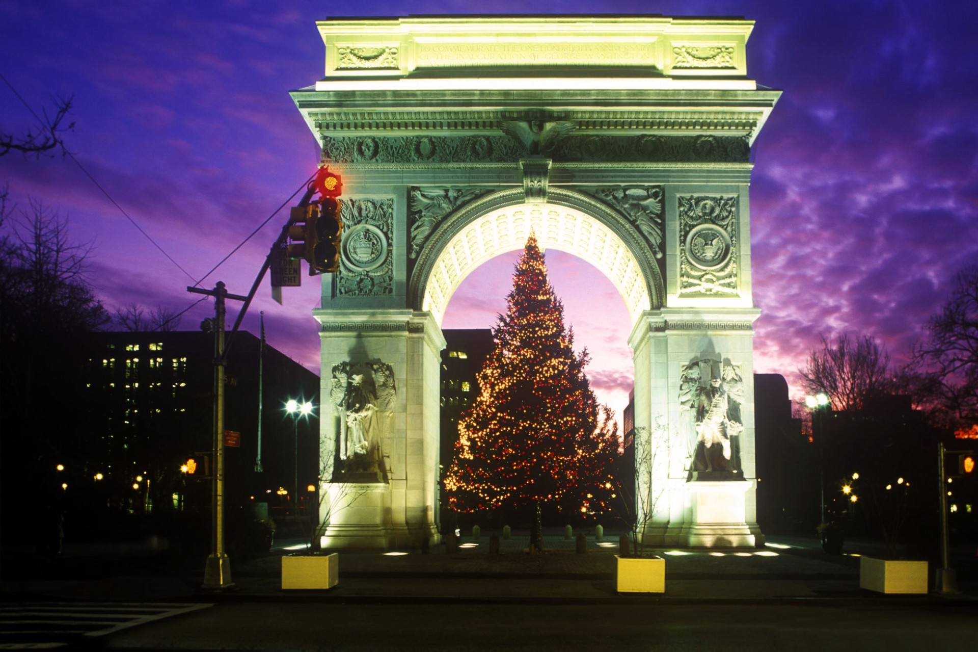 washington square park arbre de noël nuit arche