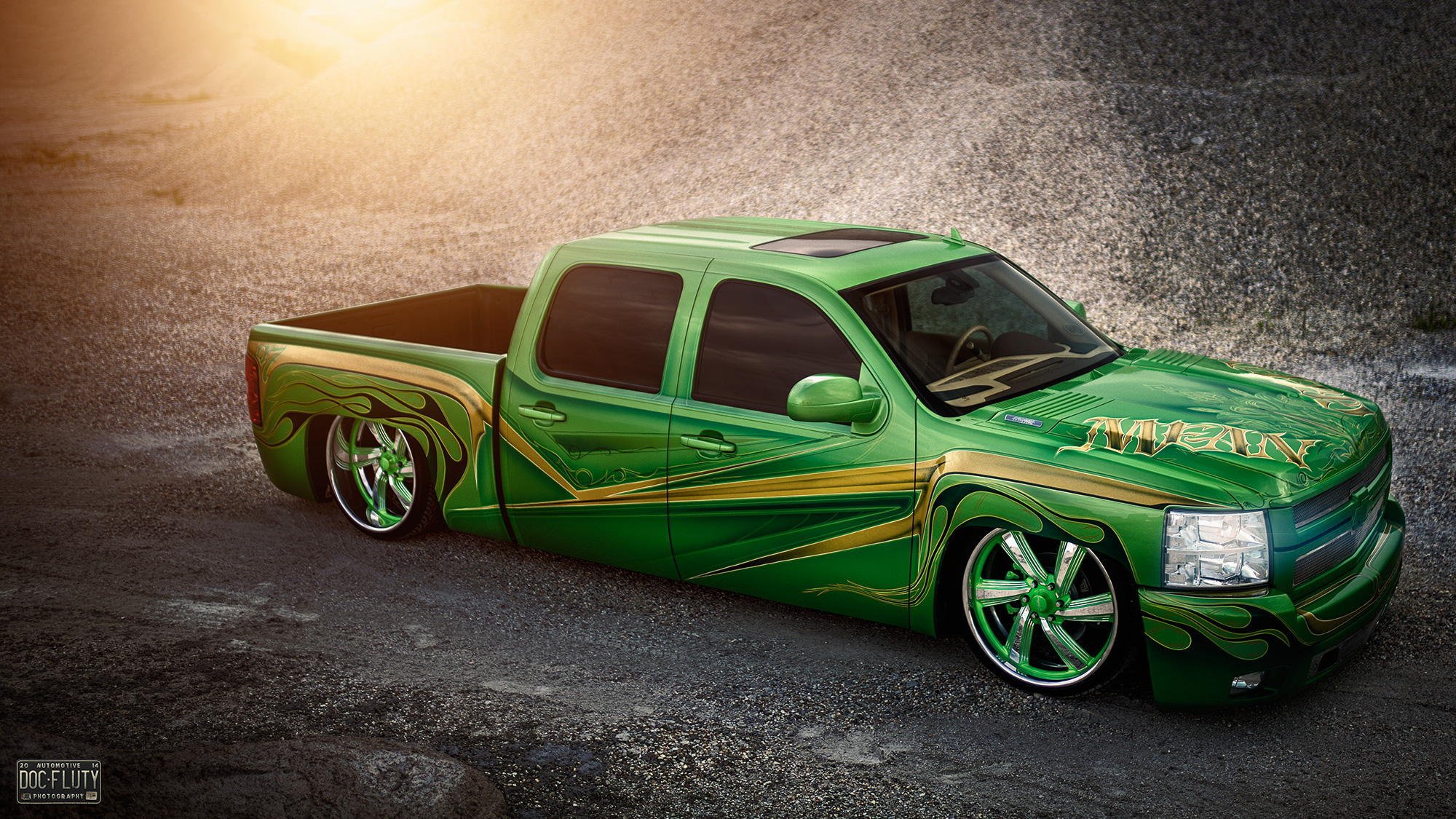 chevrolet silverado lowrider pick-up dock doux et propre vert chevrolet silverado