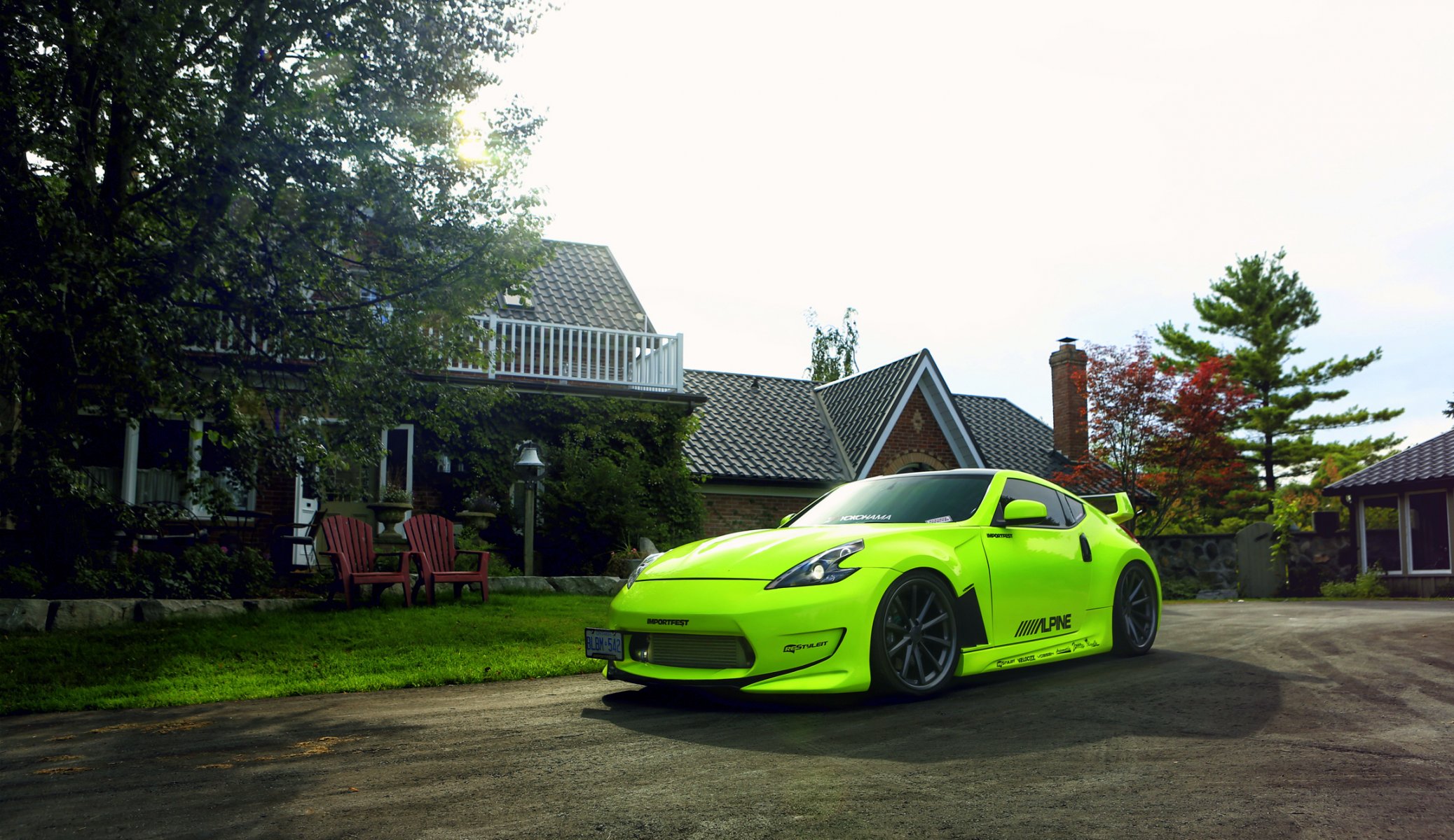 nissan 370z green vossen wheels tuning frontside