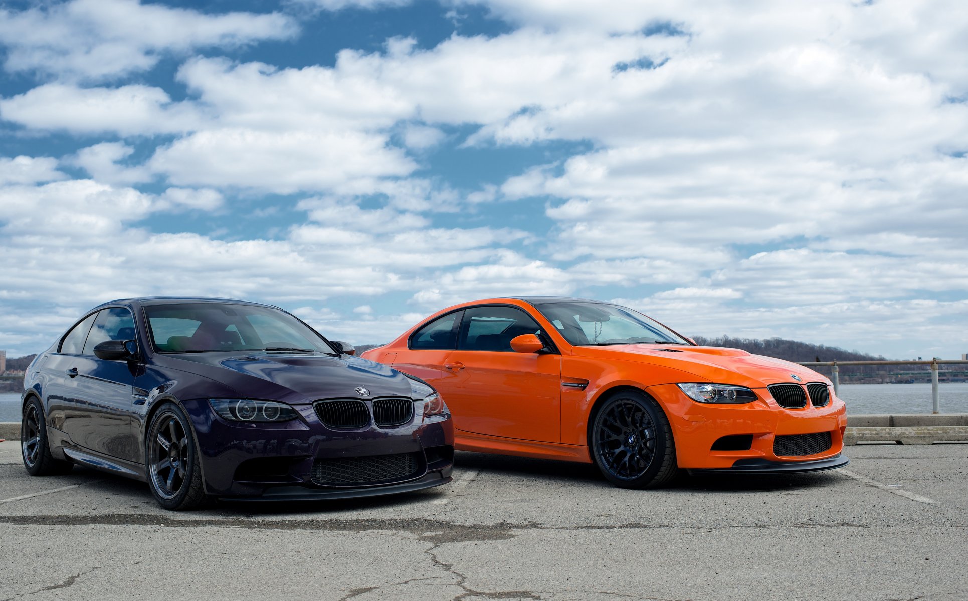 bmw m3 e92 arancione viola bmw volet cielo nuvole