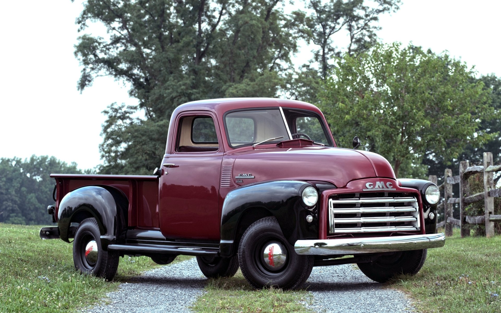 gmc pickup 1950 pickup classico anteriore strada alberi