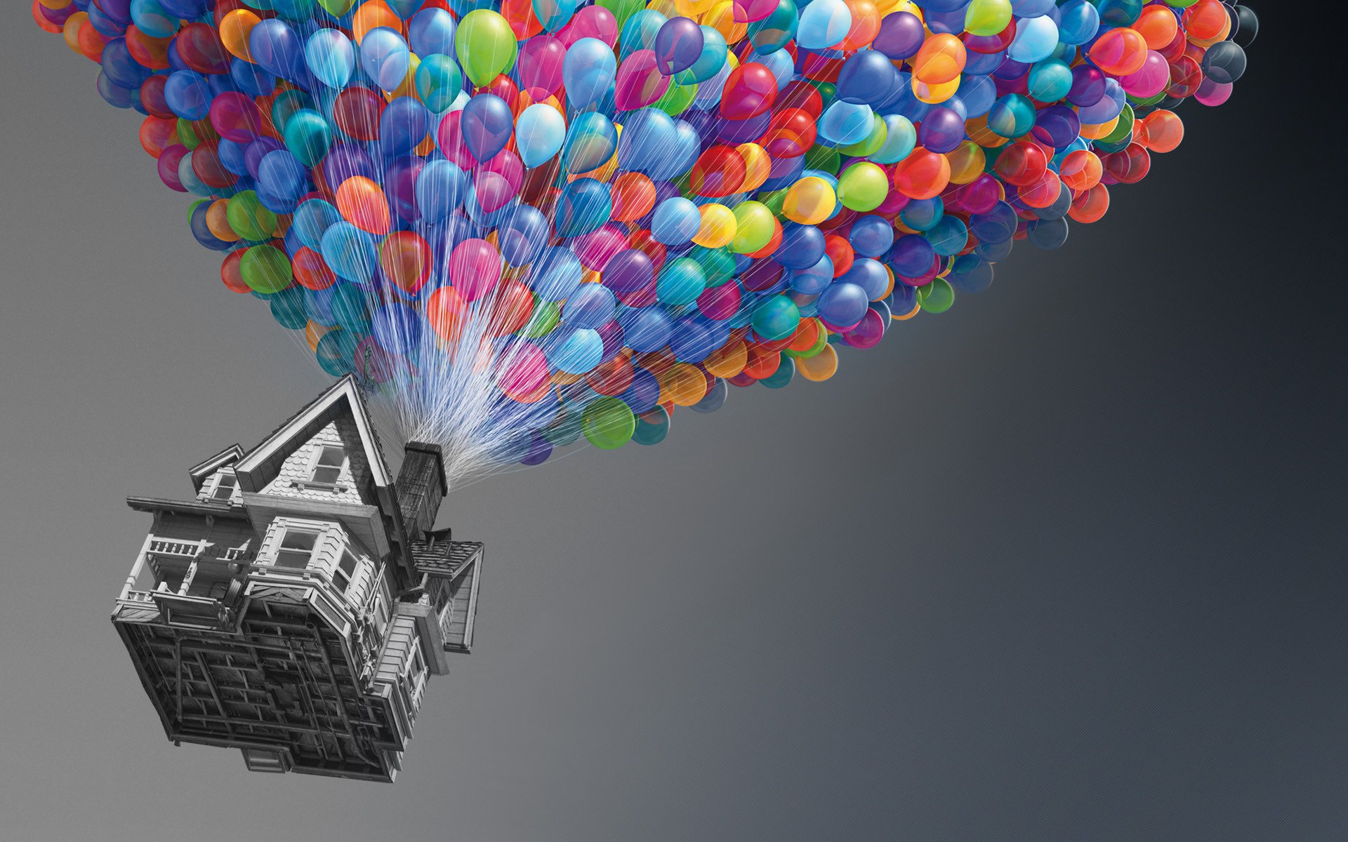 up takeoff house up balloons gray background balloons balloons house multicolored flight creative