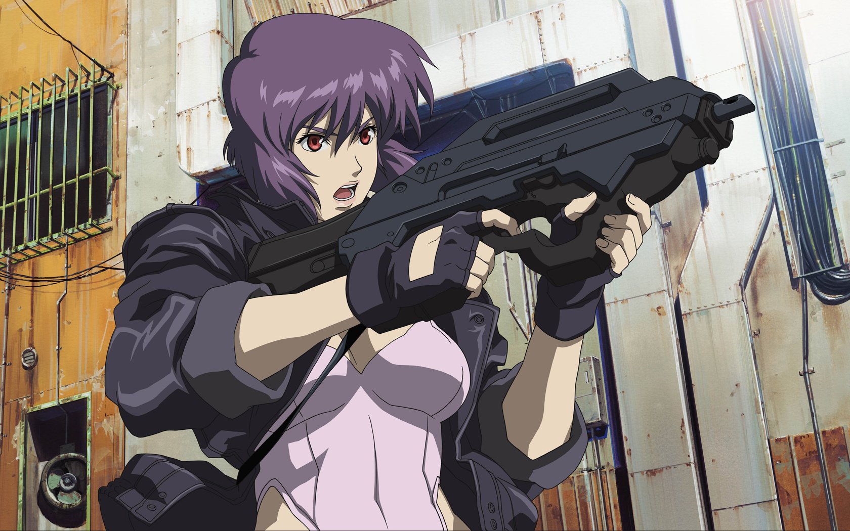 ghost in the shell gits ghost in the shell motoko cyborg broń dziewczyna strzelanie rysunki anime strzelec